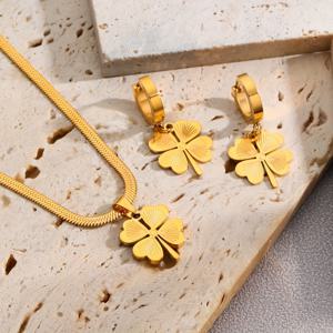 TEMU 3피스 스테인리스 스틸 골든 클로버 목걸이 & 귀걸이 세트, 연회, 결혼식, 행사, 파티, 휴가, 선물, 콘서트, 데일리 웨어 액세서리, 18K 골드 도금, 저자극성 목걸이, 목걸이, 패셔너블 우아한 럭셔리 목걸이 & 귀걸이
