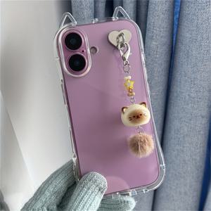 TEMU Y2K 투명 고양이 귀 폰 케이스 아이폰 17 에어 16 15 14 13 12 11 프로 맥스 플러스 X XS XR 8 7 고양이 펜던트 소프트 커버