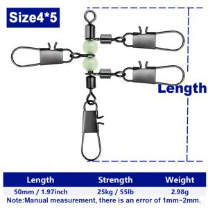 TEMU FishTrip 서핑 낚시용 3방향 스위블 T형 크로스 라인 스위벨과 글로우 비즈 10개 세트, 꼬임 방지 및 엉킴 예방