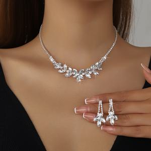TEMU 신상 우아하고 섬세한 인조 꽃 목걸이 및 귀걸이 세트 (신부용)