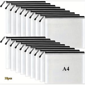 TEMU 18팩 헤비듀티 블랙 메쉬 파일 정리 파우치 | 오피스, 학교 용품 및 공예 보관용 엑스트라 라지 방수 지퍼백 그리드 디자인