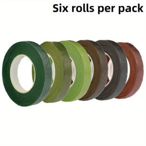 TEMU 가드너 테이프 6롤, 줄기 포장 테이프, 12mm 폭 플로럴 테이프 부케 테이프, 줄기 포장 및 플로랄 공예, 웨딩 부케용, 다크 그린, 올리브 그린, 그래스 그린, 커피, 다크 커피, 라이트 커피