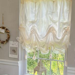 TEMU 미적 감각의 프렌치 스타일 레이스 시스루 샴페인 금박 보eil, 아메리칸 스타일 시스루 커튼, DIY 물결무늬 커튼