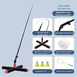 TEMU 4m 확장형 휴대용 배드민턴 단일 플레이어 트레이닝 장비 (성인 및 어린이용), 3개 셔틀콕과 1개의 라켓 포함