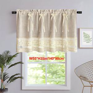 TEMU 1개 미국 스타일 코바늘 뜨개질 속이 빈 짧은 커튼 | 주방 창문용 모조 린넨 질감 빈티지 농가 스타일 커튼, 빛 필터링, 목장 테마, 로드 포켓, 폴리에스터