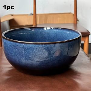TEMU 1개 81oz 세라믹 대형 샐러드 볼 - 반응성 네불 블루 유약, 샐러드와 수프에 이상적, 대용량 식사용 그릇 | 세라믹 샐러드 보울 | 유약 처리된 세라믹 그릇, 대형 샐러드 보울