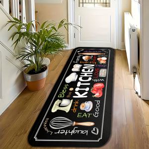 TEMU 아늑한 주방 테마 러너 러그 1개, 창의적인 요리 패턴, 가족 모임 및 음식 애호가 장식용, 기계 세탁 가능 폴리에스터 롱 스트립 카펫, 가정용 침대 옆 러그, 복도, 거실, 침실, 세탁실, 현관용 러너 매트, 실내 장식용