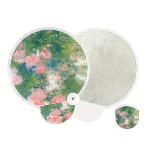 TEMU 유화 플로럴 미니 접이식 선풍기 - 우아한 휴대용 컴팩트 경량 손 선풍기, 반사 표면, 패브릭 소재 및 봄생물 예술, 여름, 홈 데코, 선물용