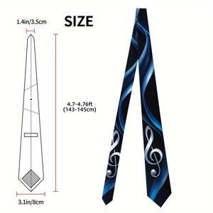 TEMU 8cm 폭의 추상적인 파란색 패턴에 트레블 클레프와 음표가 있는 프린트 넥타이 1개. 세탁 가능하며, 사무실 복장, 점심 식사, 또는 패셔너블한 친구를 위한 선물로, 특히 아버지의 날에 적합한 장난기 넘치는 선택입니다.