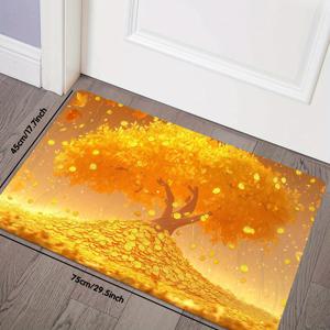 TEMU 1pc 골든 머니 트리 디자인 도어 매트 - 500g/㎡, 10mm 두께, 폴리에스터, 손세탁만, 직사각형, 가을 나무 & 동전 삽화로 입구, 침실, 식당, 욕실 장식, 욕실 매트
