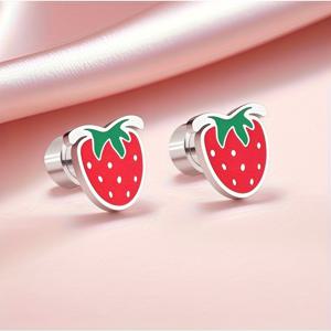 TEMU 316 스테인리스 스틸 패션 드리핑 오일 딸기 과일 귀걸이 1쌍 - 변색 방지, 저자극, 이상적인 선물, 특정 소비자 타겟을 위한 달콤한 스타일 디자인, 우아하고 귀여운 캐주얼 고급스럽고 정교한 주얼리, 배터리 없음
