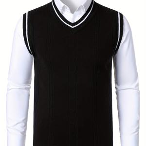 TEMU 남성용 세로 두꺼운 V넥 니트 풀오버 조끼