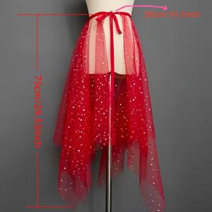 TEMU 환상적인 요정 스타일 반짝이는 별 A라인 스커트 - 불규칙한 원피스 파티 스커트, 글리터 오간자 레이어, 핸드워시 가능 할로윈 크리스마스 카니발 코스튬 파티웨어, 요정 테마 이벤트 의상, 우아한 장식