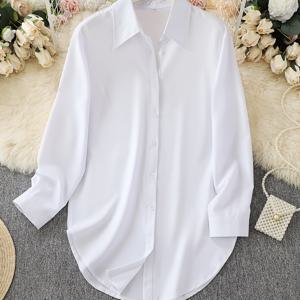 TEMU 패셔너블하고 우아한 OL 다용도 스타일, 사계절 착용 가능한 비대칭 롱슬리브 버튼칼라 셔츠