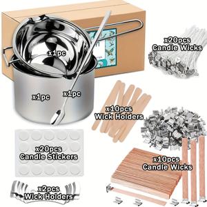 TEMU 양초 제작 키트, 왁스 멜팅 포트, 양초 심, 스티커 및 심 홀더, 향기 있는 양초 및 왁스 프로젝트 제작을 위한 심 중앙 정렬 도구 포함