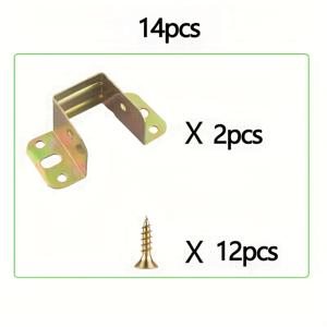 TEMU 14개 세트: 브라켓 2개 + 나사 12개, 고하중 금속 침대 빔 지지대 브라켓 커넥터 키트(나사 포함), 침대 프레임 경첩, 침대 빔 후크 코너 - 간편한 설치, 강력한 코너 지지 후크, 가구 침대 설치용
