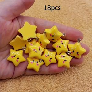 TEMU 귀엽고 사랑스러운 노란색 별 모양 수지 펜던트 DIY 목걸이 팔찌 열쇠고리 주얼리 만들기 키트 18개