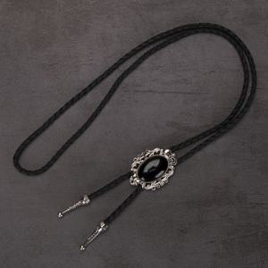 TEMU 1개 남녀공용 PU 가죽 볼로 타이 목걸이 - 터키석 비즈 & 루프 포함, 캐주얼 복장 및 특별한 날 선물로 적합