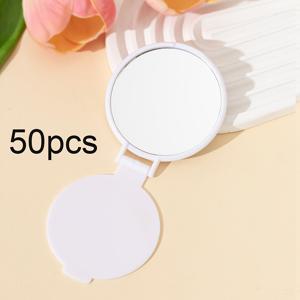 TEMU [메이크업 거울 50개] 휴대용 접이식 메이크업 거울 50개, 2.75 X 2.44인치, 스타일리시 화이트, 여행 및 이동 중 스타일링에 적합