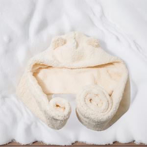 TEMU 새로운 베어 모자 스카프 장갑 투인원 세트 여성용, 다용도 귀여운 플러시 목도리, 겨울용 두꺼운 보온 스카프 귀보호 기능