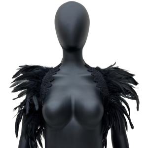 TEMU 고딕 다크 인조 깃털 장식 숄 단색 단풍잎 모양 레이스 장식 숄 크리스마스 파티 롤플레잉 카니발 코스튬 추가 의류 소품