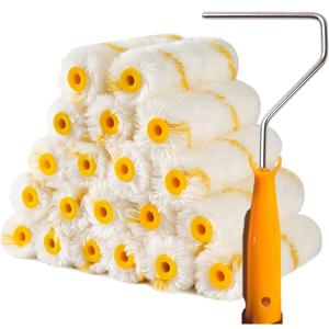 TEMU 21피스 페인트 롤러 세트, 4인치 초고흡수성 미세섬유 롤러 포함, 미니 패브릭 롤러, 경량 금속 손잡이 및 인체공학적 플라스틱 그립 – 벽, 트림, 문, 캐비닛에 이상적