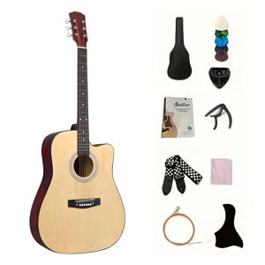 TEMU 초보자를 위한 104CM 어쿠스틱 기타, 연습 및 공연용으로 설계됨, 기타 가방, 스트랩, 카포, 초보자 설명서, 교체용 스트링, 피크, 피크 박스, 피크 가드 포함