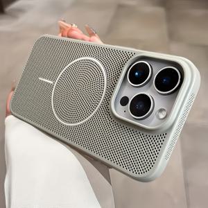 TEMU 아이폰 17 AIR/16 Promax/15/14/13/12/11 15Plus 14Plus용 속이 빈 격자형 마그네틱 폰 케이스. 통풍 및 방열 기능, 무선 충전 지원, 독특한 액세서리.