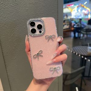 TEMU 1개 귀여운 리본 글리터 폰 케이스, 아이폰 16 프로 맥스, 11, 12, 13, 14, 15 프로에 적합, 생일 선물로 친구와 가족에게 완벽함