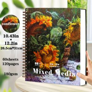 TEMU 1개, 120페이지, 모네 두꺼운 스케치북, , 수련, 180gsm 두꺼운 종이, 스파이럴 제본, 찢어지는 페이지, 영감 기록에 적합, 연필, 색연필, 마커, 수채화 재료 사용 가능, 휴대 간편, 미술 용품에 적합, 학교 준비용