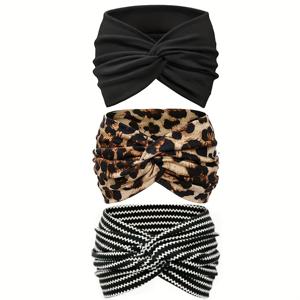 TEMU 믹시아 여성용 와이드 미끄럼방지 땀흡수 헤어밴드 3개 세트 - 동물 프린트, 플로럴 & 기하학 패턴, 요가, 러닝, 운동용 헬스웨어 - 사계절 편안함 (3개)