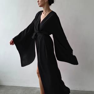 TEMU 여성 여름 해변 스타일 가디건 기모노, 배트윙 소매, 벨트가 있는 비키니 커버업, 휴가에 적합