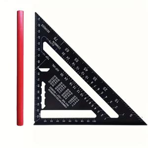 TEMU 1 세트 7인치 알루미늄 삼각자 1개 및 목공 연필 1개 | 내구성, 스크래치 방지, 목공, 산업 및 과학 측정용 - 빨간색, 파란색, 검은색