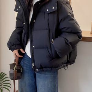 TEMU 한국 스타일의 패셔너블한 루즈핏 여성용 후드 재킷 (가을/겨울용), 다용도 캐주얼 아우터