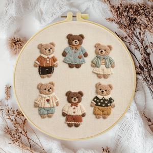 TEMU 자수 키트 1개, 귀여운 작은 곰 크기 20x20cm/7.9x7.9인치, 패턴 DIY 자수 키트, 성인 초보자용, 자수용 천, 설명서, 자수틀, 바늘과 실 포함, 친구나 가족을 위한 크리스마스 선물, 가구, 사무실 수공예품