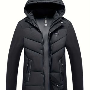 TEMU 신상 가을/겨울 남성용 패딩 코트, 지퍼, 탈착식 후드, 비즈니스 캐주얼 아우터웨어, 따뜻한 재킷