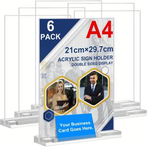 TEMU 2/3/6개 고품질 아크릴 스탠드 - A4 테이블 스탠드 명함홀더 포함, 양면 수직 아크릴 T-스탠드, 사진액자, 레스토랑, 사무실, 가정, 매장, 전시회용