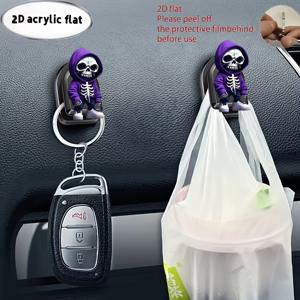 TEMU 보라색 원시인 패턴 다기능 접착식 자동차 정리용 후크 2개, 열쇠, USB 케이블, 헤드폰용 - 대시보드 및 가정용 강력 접착제, 잔여물 없는 무손상 수납 파우치, 내구성 있는 플라스틱 차량용 액세서리