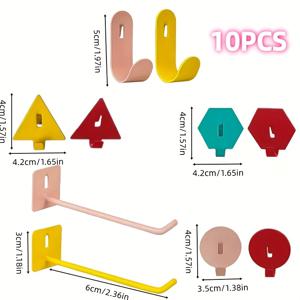 TEMU [10개 세트, 5가지 스타일] 메탈 컬러 페그보드 후크, 드릴 불필요, 버클 디자인 - 방 장식/주방 욕실 벽 수납 추가/홈 오피스 정리 행거에 적합