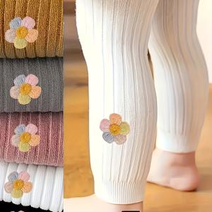 TEMU 여아용 세로줄무늬 레깅스 5개 세트, 화려한 꽃무늬 장식 니트 타이츠. 여아 데일리웨어에 적합한 컬러풀 시리즈, 봄과 가을에 필수품, 신학기 의상으로 이상적