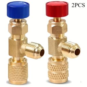 TEMU 2개 R22 R410 냉매 충전 밸브 세트 - R22 수나사 1/4’’ & 5/16’’ 암나사 어댑터 냉매 제어 밸브 안전 HVAC 유량 제어 볼 밸브, 에어컨 매니폴드용