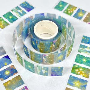 TEMU 200개/1롤, 착시 별이 빛나는 바다 테마 글리터 샌드 패턴 고급스러운 롤 스티커, 10가지 패턴 반복 다이어리 장식 스티커, DIY 스티커