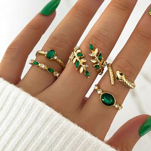 TEMU 여성용 빈티지 라인스톤 반지 5개 세트 - 뱀 잎 & 나뭇잎 모티프 반지, 결혼식, 파티, 축제용 - 우아한 선물용 반지