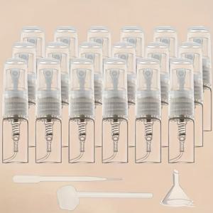 TEMU 미니어처 투명 유리 스프레이 병 21개 세트 (스프레이 병 18개, 스포이드, 깔때기, 디스펜서 포함). 여행, 청소 및 향수 또는 코롱 보관에 적합한 휴대용 분무기입니다. 빈 투명 스프레이입니다.