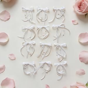 TEMU 12개 우아한 시어 오간자 진주 리본 | 웨딩 답례품, 초대 카드, 브라이덜 샤워 선물, 와인 장식, 발렌타인데이 & 게스트북용 리본 보우노트