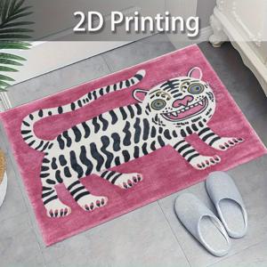 TEMU 2D 프린팅 수작업 핸드페인팅 귀여운 호랑이 패턴 러그, 평일 장식용, 미끄럼 방지 도어매트, 현관, 로비, 복도에 적합, 가정용 거실 및 복도용, 벨벳, 850g/㎡, MDC