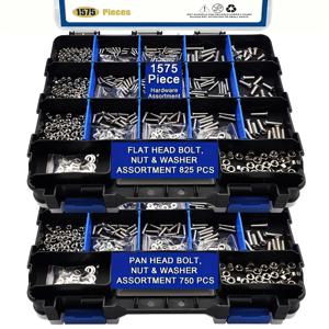 TEMU 304 스테인리스 스틸 십자/일자/판형 스크류, 다양한 너트, 볼트, 와셔가 포함된 1575개 너트 앤 볼트 키트. 튼튼한 양면 상자에 정리되어 있습니다.