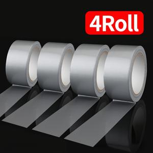 TEMU 4롤 초강력 방수 덕트 테이프 - 매우 끈적이는 패브릭 카펫, 실버 그레이, 가정 장식 및 사무실 사용에 이상적, 벽, 플라스틱, 유리, 나무, 금속 표면에 적합, 내구성 있는 접착제