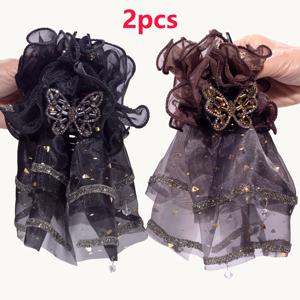 TEMU 2개입 신상 메시 라인스톤 나비 헤어 클로 클립, 여성 패션 반짝이는 라인스톤 나비 메시 대형 헤어 번 헤어 클립, 상어 클립, 파티 드레스업 헤어 액세서리, 데일리 및 파티 착용에 적합