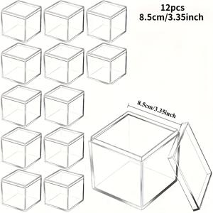 TEMU 12개 세트 투명 아크릴 디스플레이 박스 (뚜껑 포함) - 투명 사각 큐브 용기, 사탕, 홈 & 오피스 데코, 파티, 웨딩 선물, 데이 파티, 다목적 보관, 선물 상자, 비즈, 주얼리용
